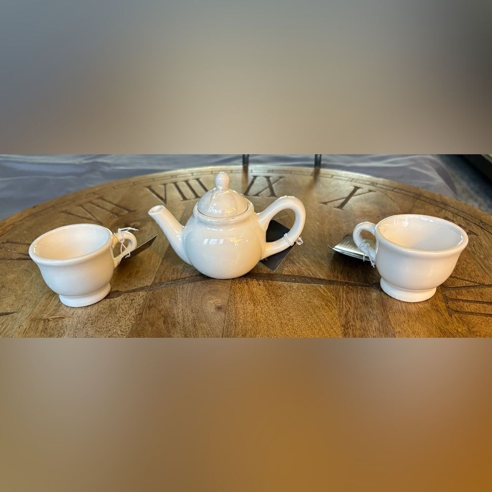3 pc NEW Miniature White Tea Set NWT Food & Dishwasher Safe